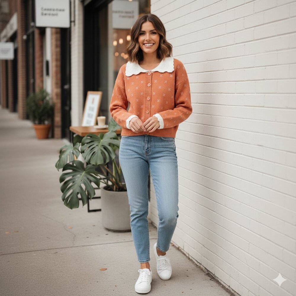 Jacquie The Label Georgia Cottage Winter Sweater Cardigan Pumpkin Small NWT